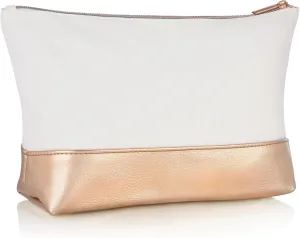 Makeup Bag Travel Cosmetic Bag - Canvas Make Up Bags for Women Girl Teen Bridesmaids Gifts - Rose Gold Silver Travel Essentials Accessories Large (Ivory Canvas Rose Gold)