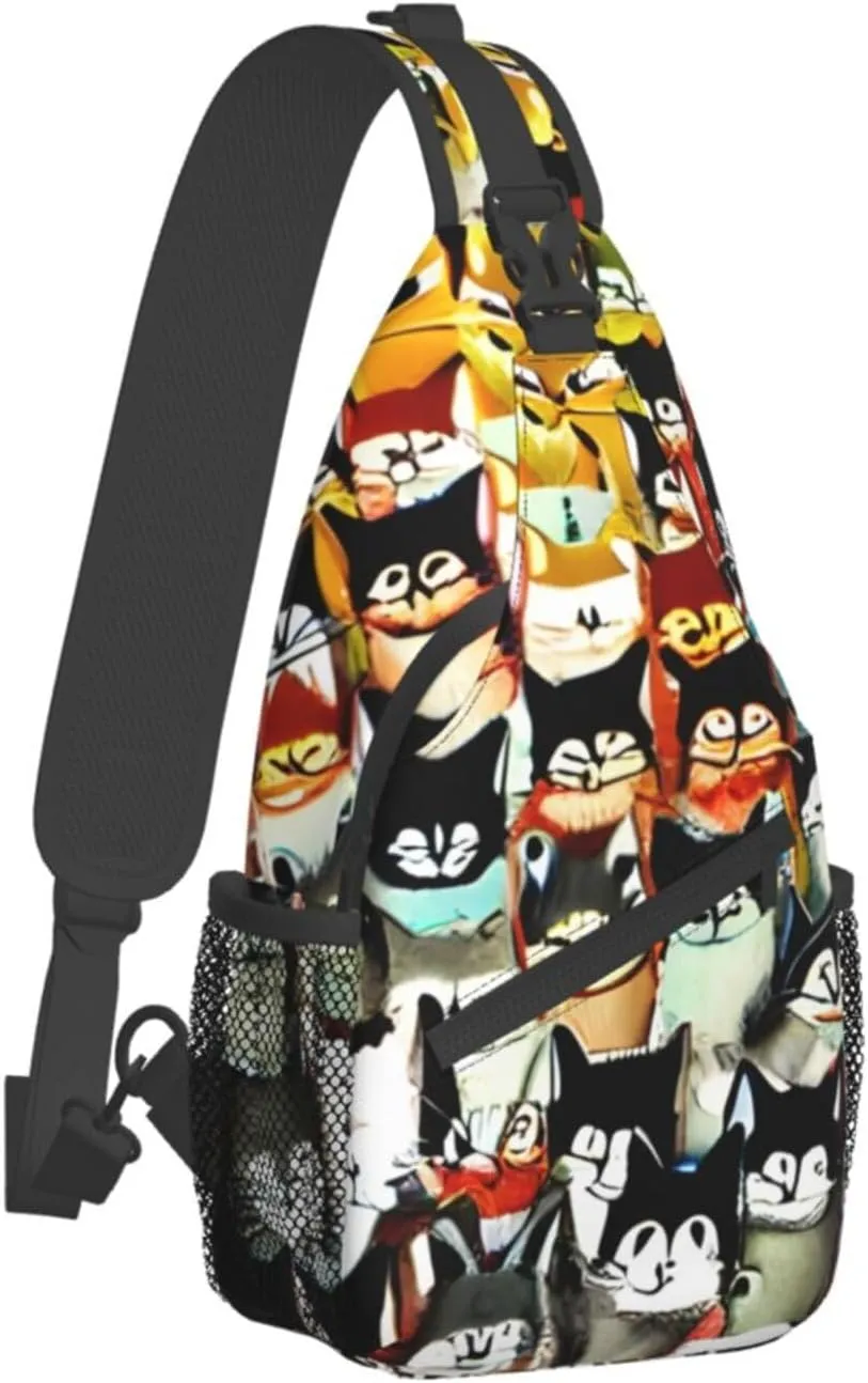 Many Cartoon Cat Unisex Casual Diagonal Chest Bag,Multipurpose Crossbody Shoulder Bag Travel Hiking Daypack