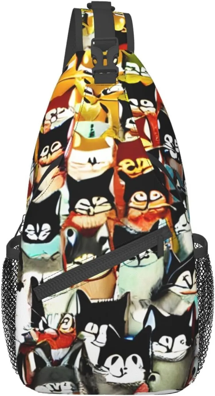 Many Cartoon Cat Unisex Casual Diagonal Chest Bag,Multipurpose Crossbody Shoulder Bag Travel Hiking Daypack