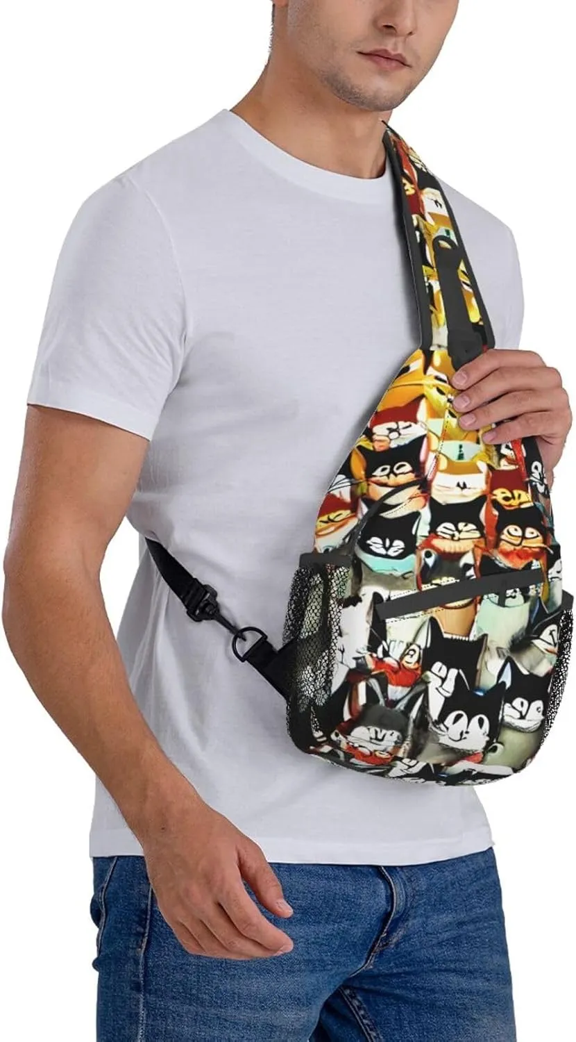 Many Cartoon Cat Unisex Casual Diagonal Chest Bag,Multipurpose Crossbody Shoulder Bag Travel Hiking Daypack