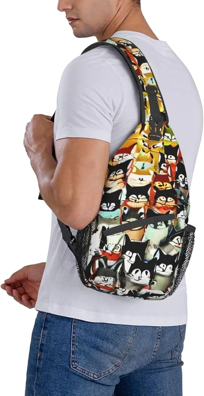 Many Cartoon Cat Unisex Casual Diagonal Chest Bag,Multipurpose Crossbody Shoulder Bag Travel Hiking Daypack