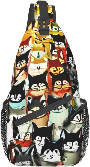 Many Cartoon Cat Unisex Casual Diagonal Chest Bag,Multipurpose Crossbody Shoulder Bag Travel Hiking Daypack