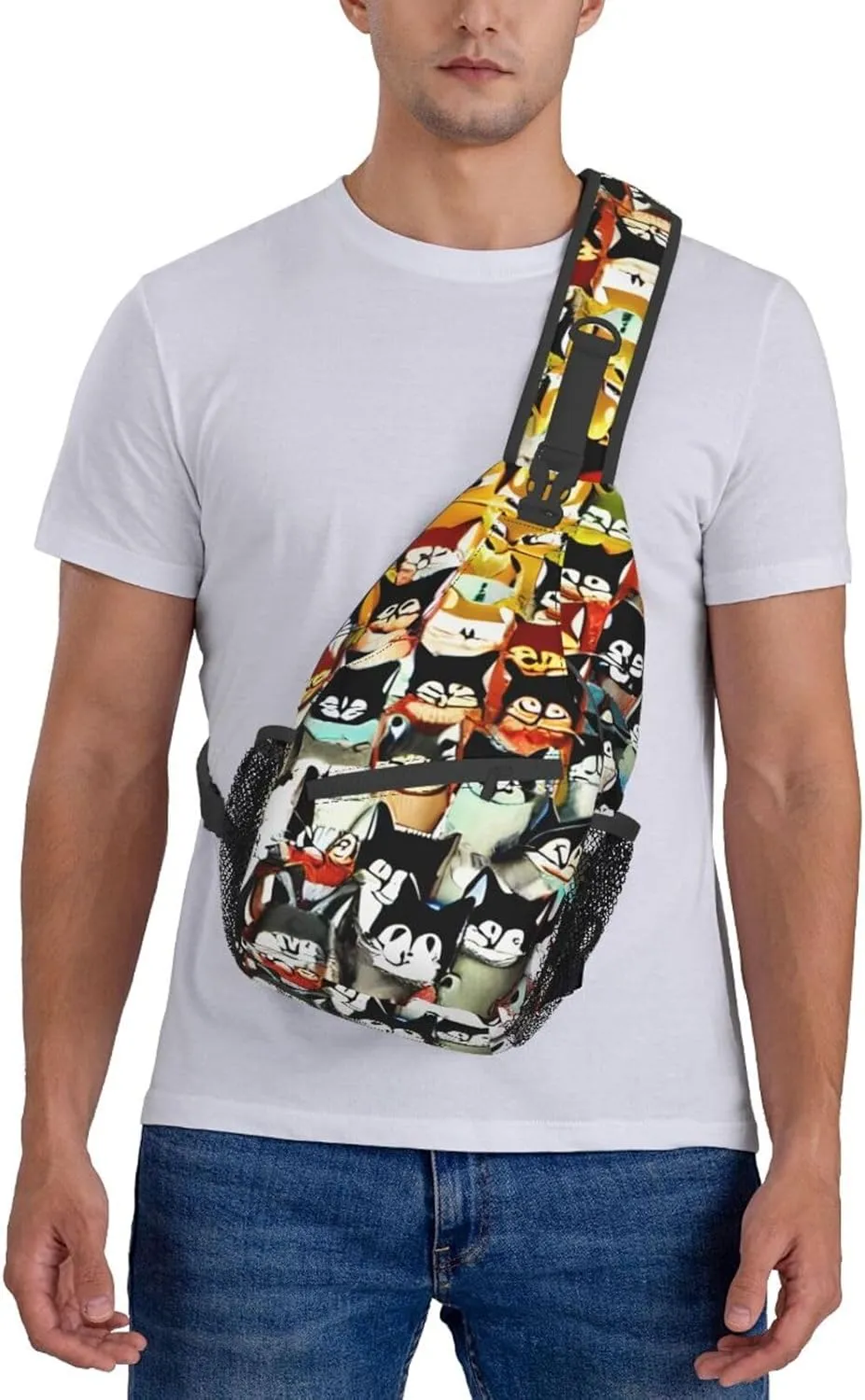 Many Cartoon Cat Unisex Casual Diagonal Chest Bag,Multipurpose Crossbody Shoulder Bag Travel Hiking Daypack