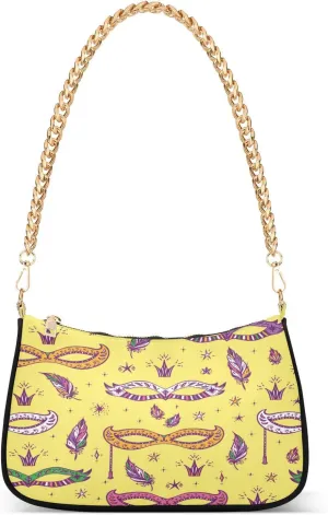 Mardi Gras Masquerade Mask Womens Shoulder Bag for Women Girls Hobo Tote Handbag Gold Chain Crossbody Bag with Zipper Clutch Purse Handbags