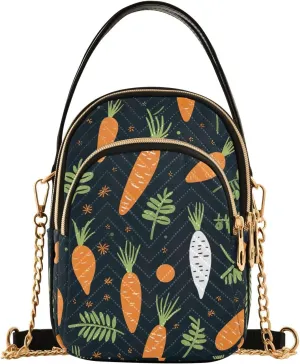 MCHIVER Carrots Plants Crossbody Bag for Women Cell Phone Purse Wallet with Removable Chain Shoulder Handbag for Travel Phone Passport Work
