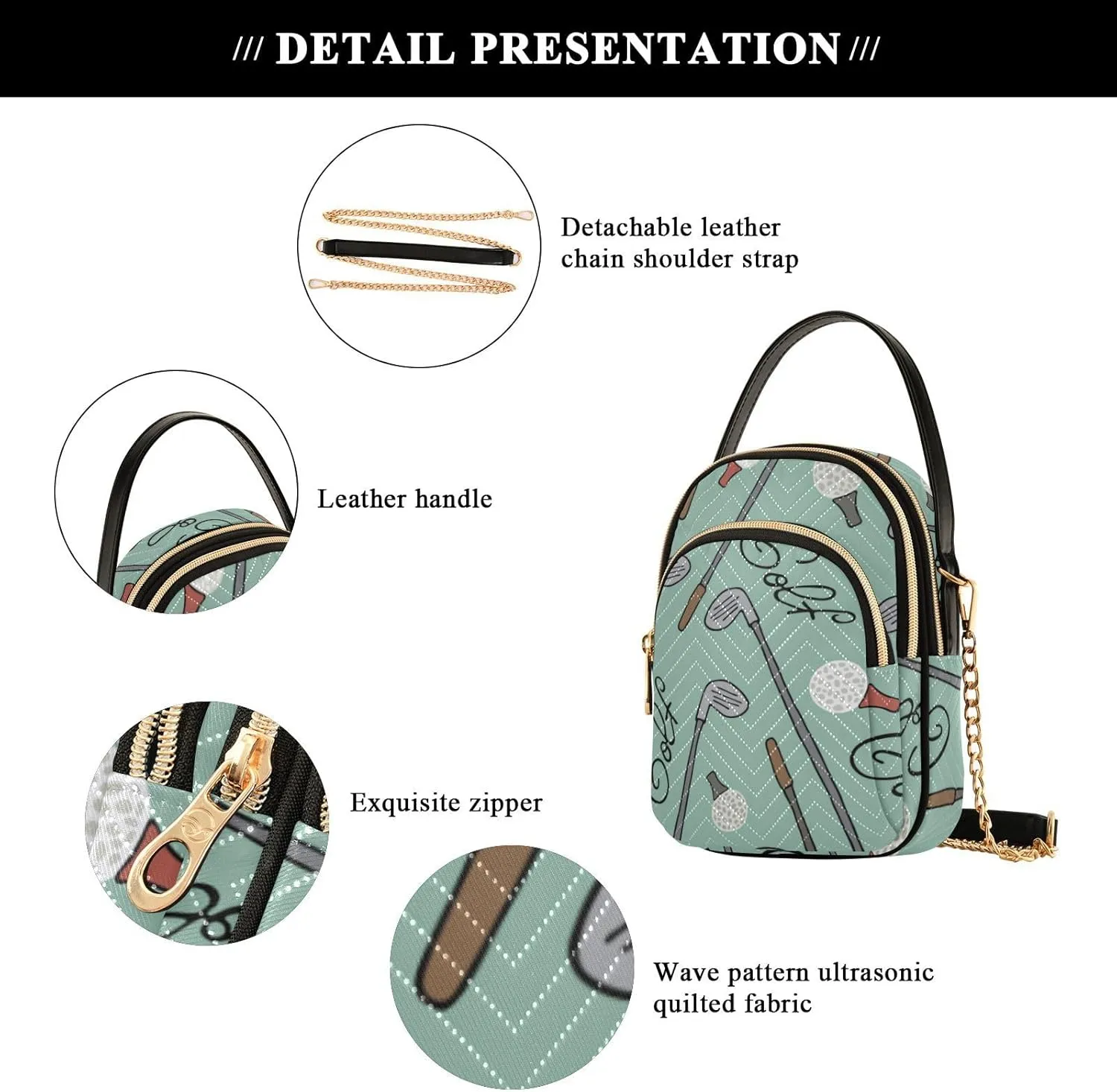 MCHIVER Golf Crossbody Bag for Women Cell Phone Purse Wallet with Removable Chain Shoulder Handbag