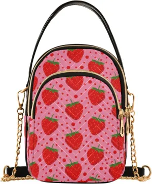 MCHIVER Pink Strawberry Dot Crossbody Bag for Women Cell Phone Purse Wallet with Removable Chain Shoulder Handbag for Work Passport Phone Travel