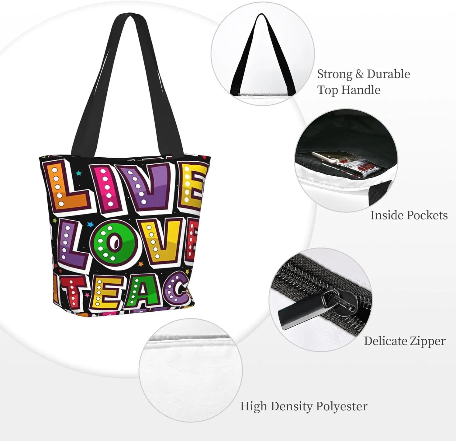 Mentor Teachers inspire Educate Coach Share Influence Tote Bag Shopping Handbag Large Capacity Shoulder Bag