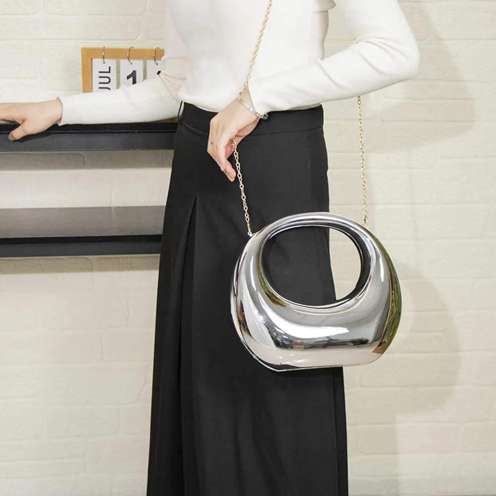 Metallic Womens Evening Bag Y2k Metallic Moon Shape Bag Acrylic Handbag Clutch Purse for Wedding Parties Travel 2024