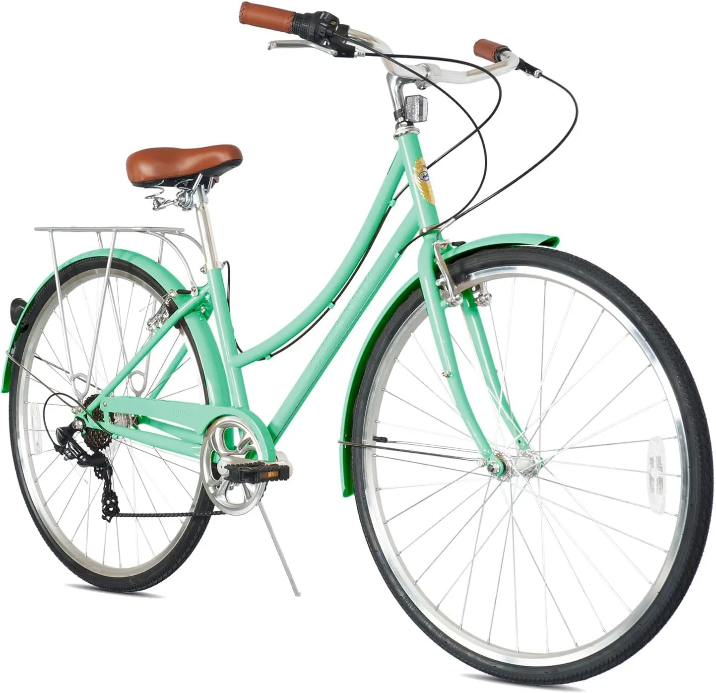 MICARGI Kansans Beach Cruiser Bike 7 Speed Leather Grips and Seat Cushion V-Brake for Adults