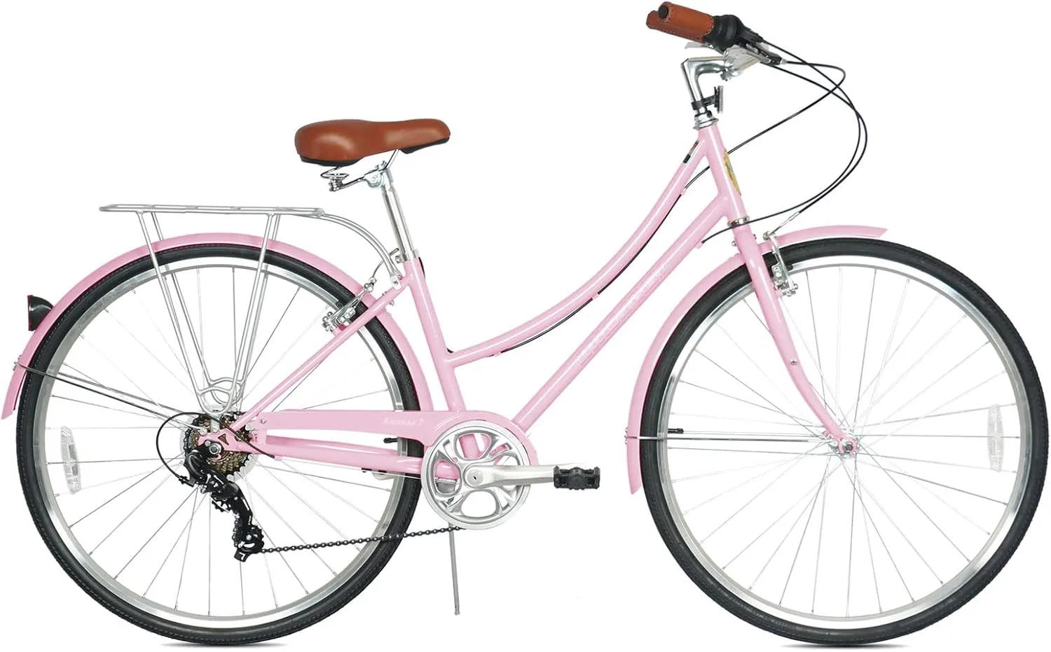 MICARGI Kansans Beach Cruiser Bike 7 Speed Leather Grips and Seat Cushion V-Brake for Adults