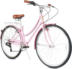MICARGI Kansans Beach Cruiser Bike 7 Speed Leather Grips and Seat Cushion V-Brake for Adults
