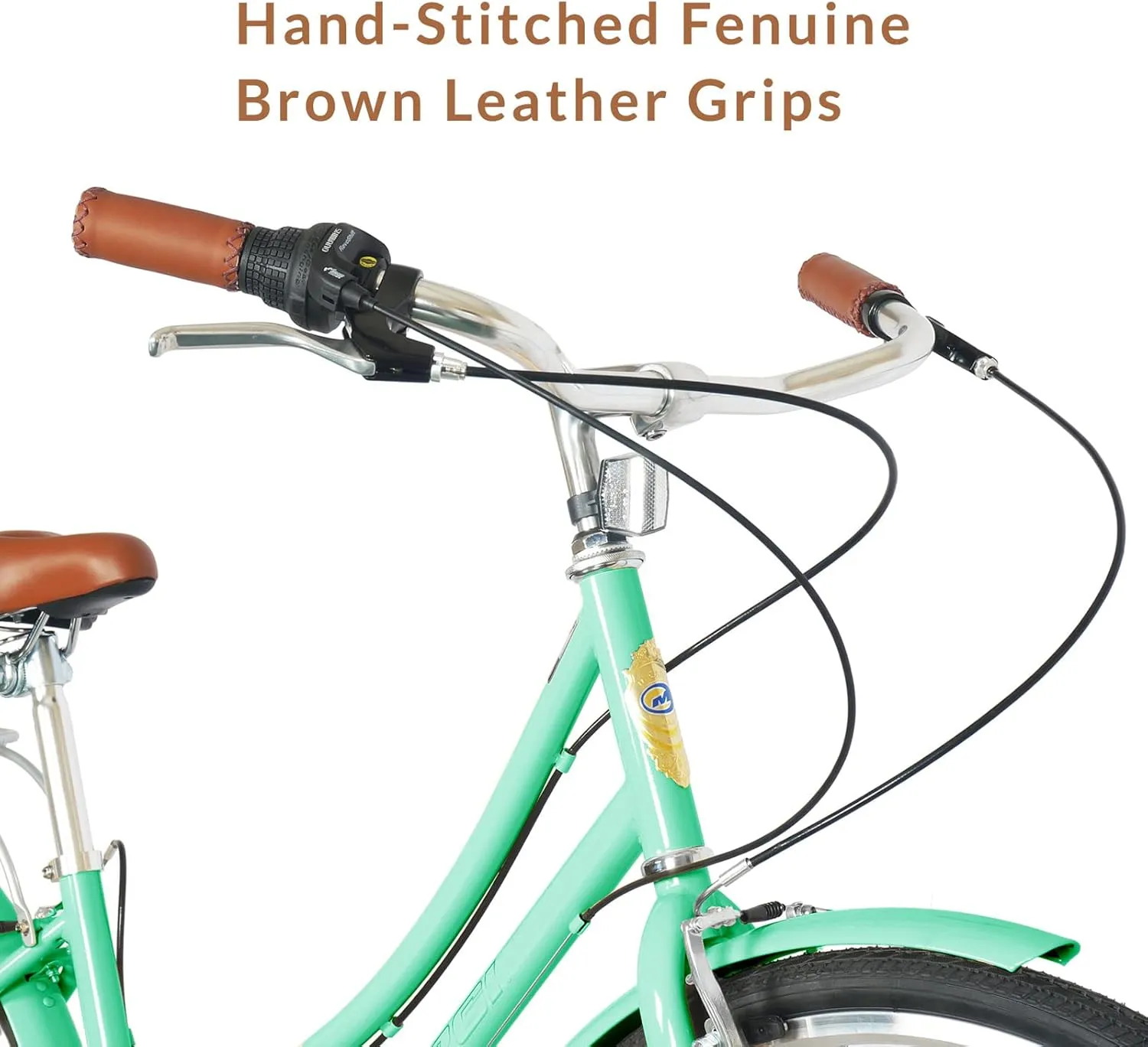 MICARGI Kansans Beach Cruiser Bike 7 Speed Leather Grips and Seat Cushion V-Brake for Adults