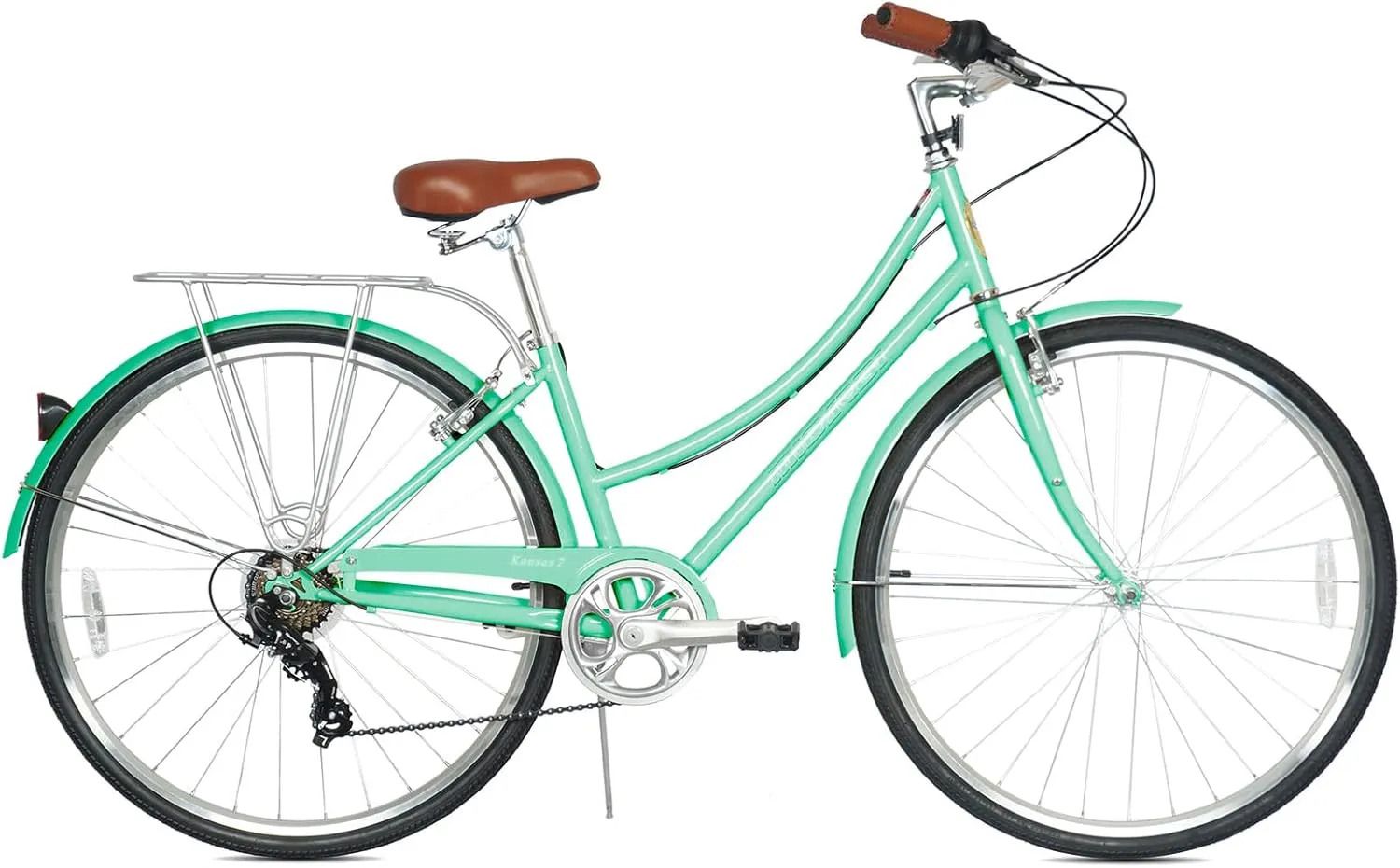 MICARGI Kansans Beach Cruiser Bike 7 Speed Leather Grips and Seat Cushion V-Brake for Adults