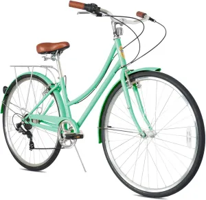 MICARGI Kansans Beach Cruiser Bike 7 Speed Leather Grips and Seat Cushion V-Brake for Adults