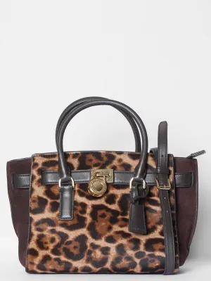 Michael Kors Hamilton Traveler Satchel Bag In Leopard Calf Hair