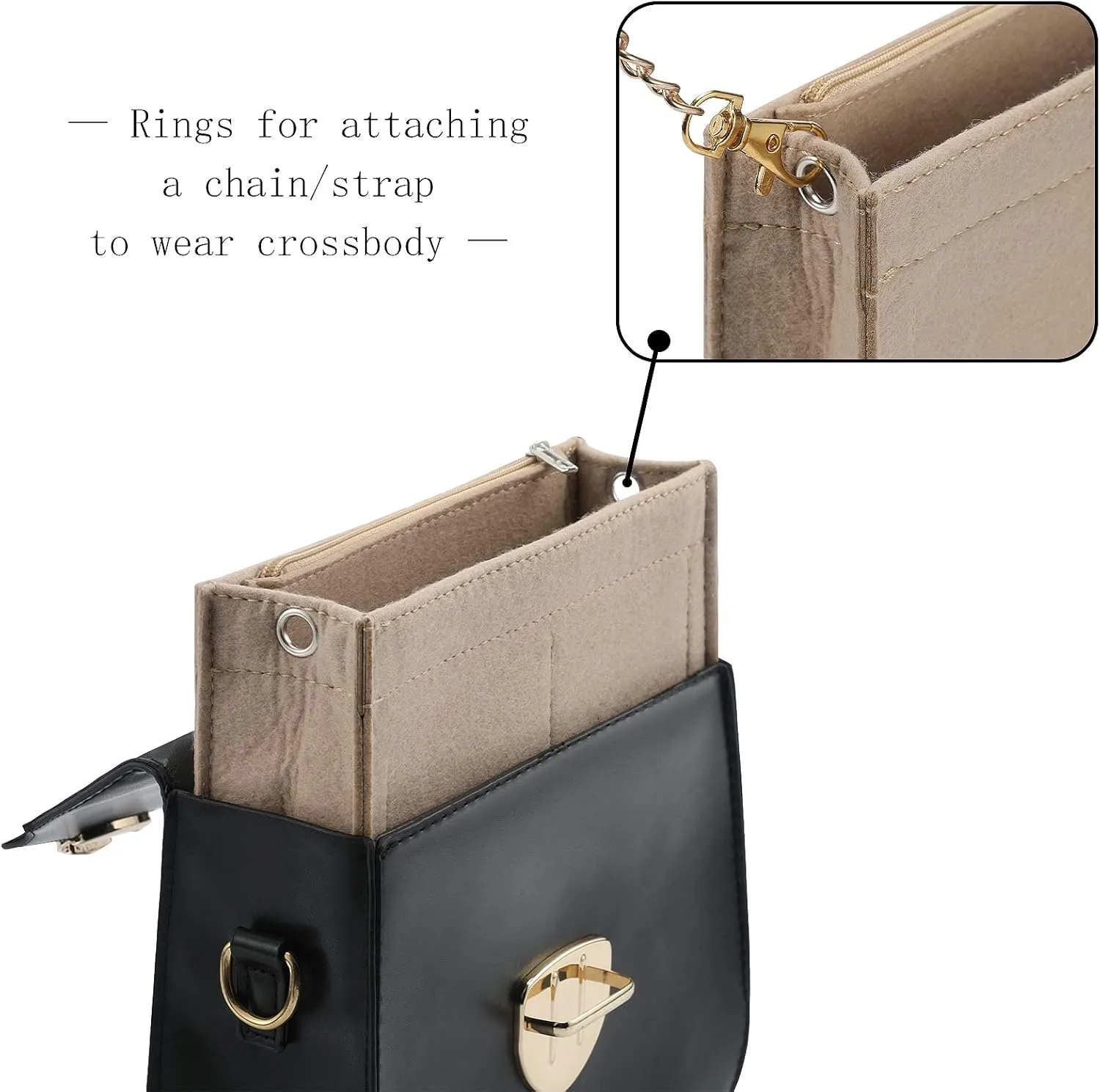Mini Felt Purse Organizer Insert Small Tote Bag organizer with Zipper