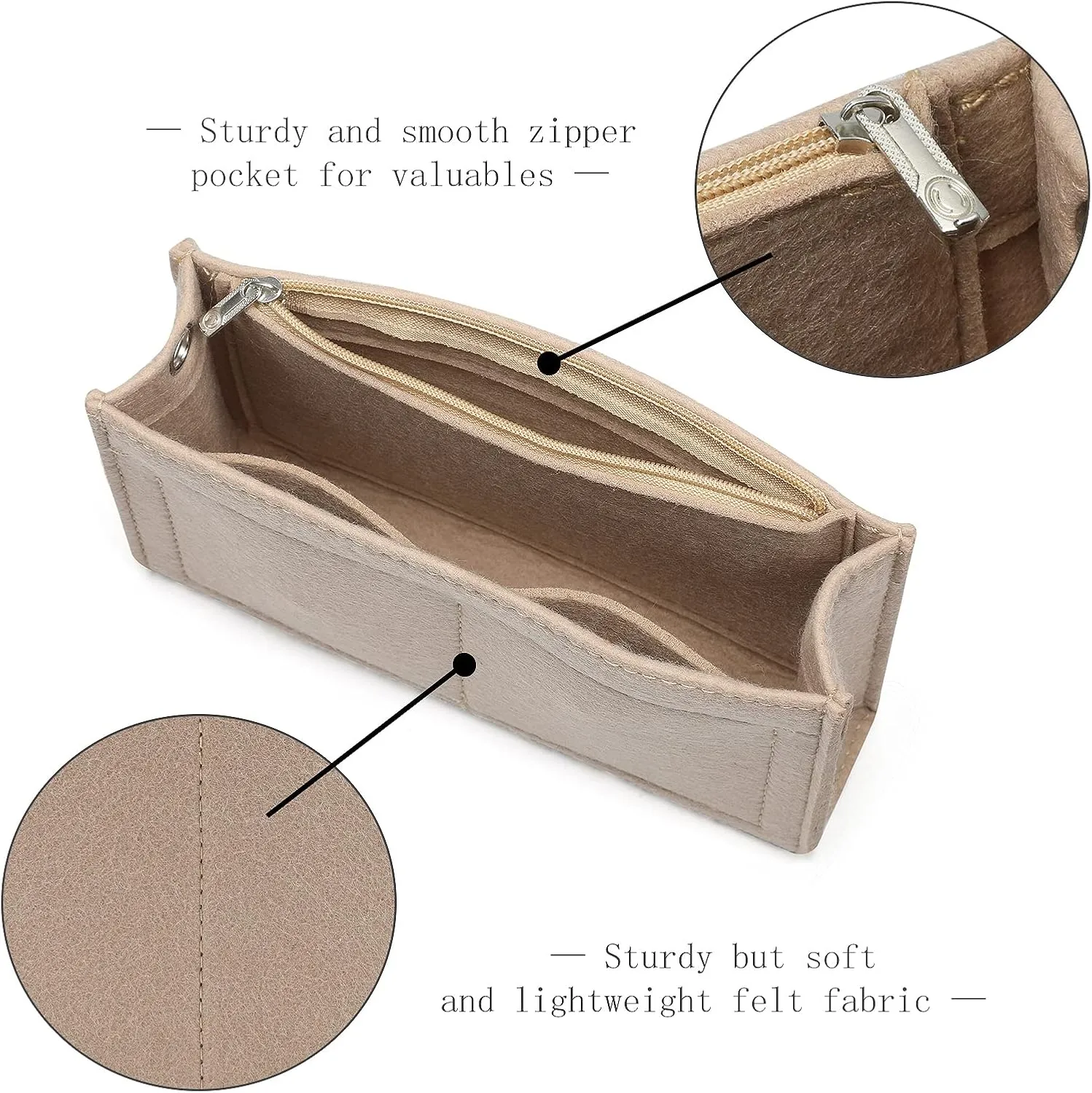Mini Felt Purse Organizer Insert Small Tote Bag organizer with Zipper