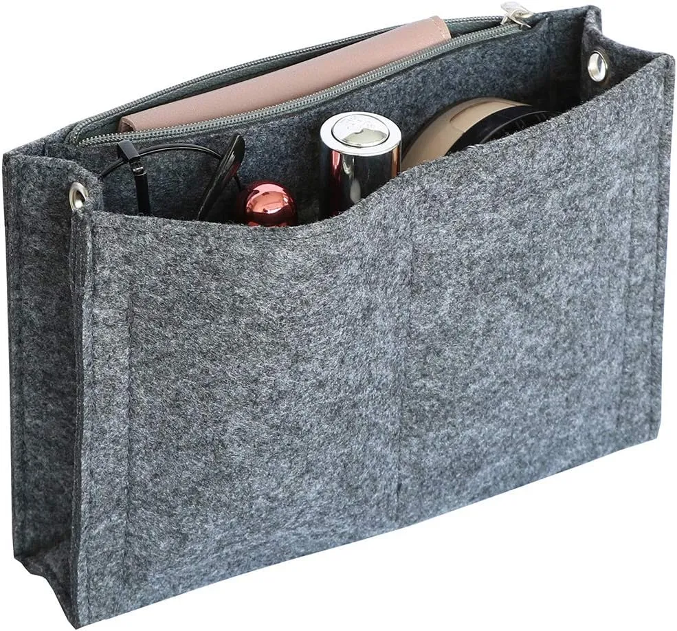Mini Felt Purse Organizer Insert Small Tote Bag organizer with Zipper