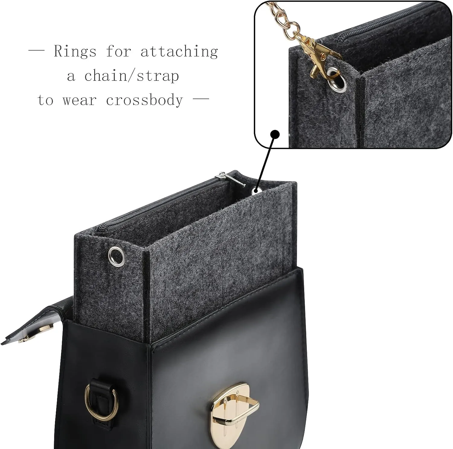 Mini Felt Purse Organizer Insert Small Tote Bag organizer with Zipper