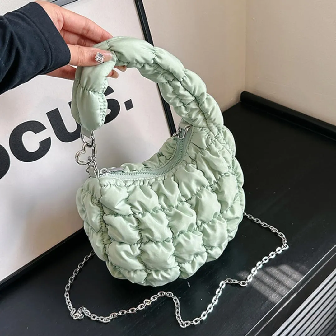 Mini Puffer Tote Bag for Women Quilted Carryall Bag Puffy Purse Puffer Crossbody Bag Shoulder Bag Nylon Crescent Bag