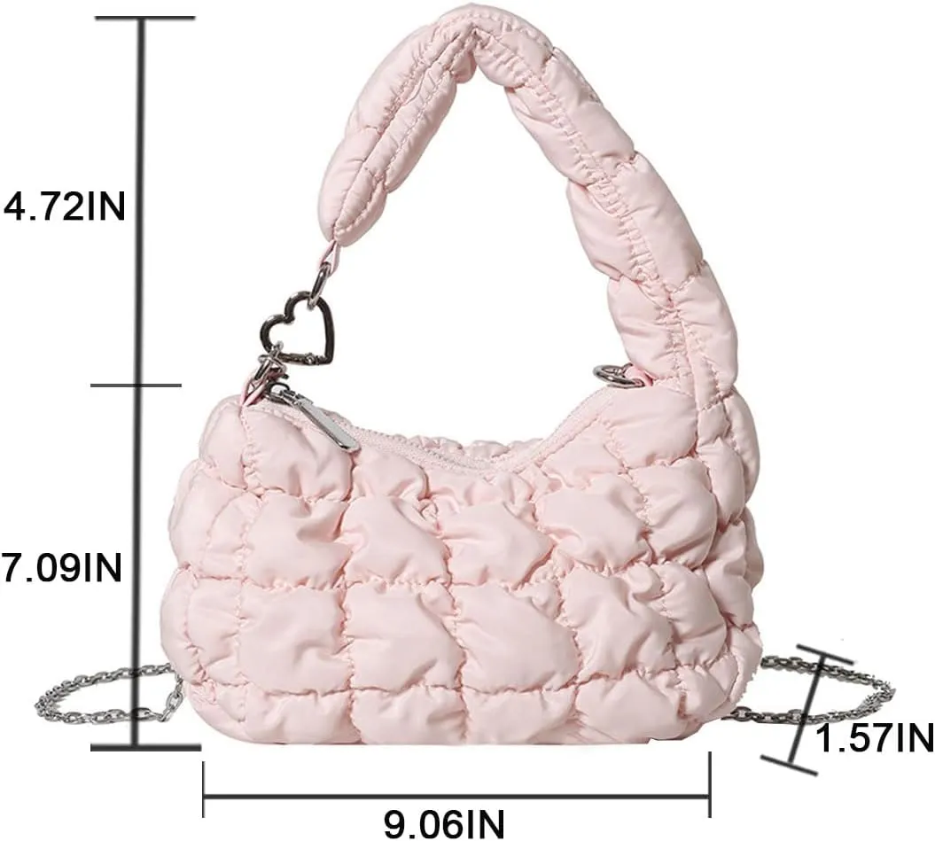 Mini Puffer Tote Bag for Women Quilted Carryall Bag Puffy Purse Puffer Crossbody Bag Shoulder Bag Nylon Crescent Bag