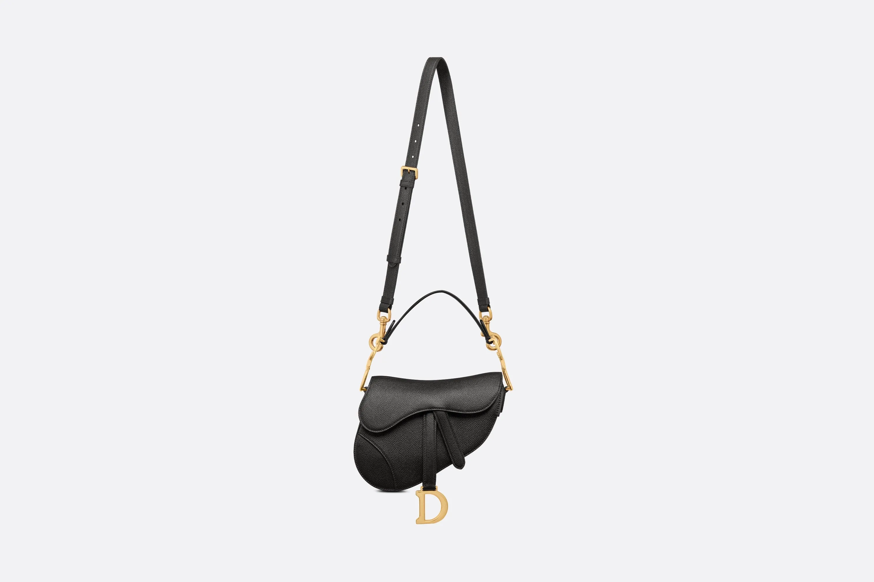 Mini Saddle Bag with Strap • Black Grained Calfskin