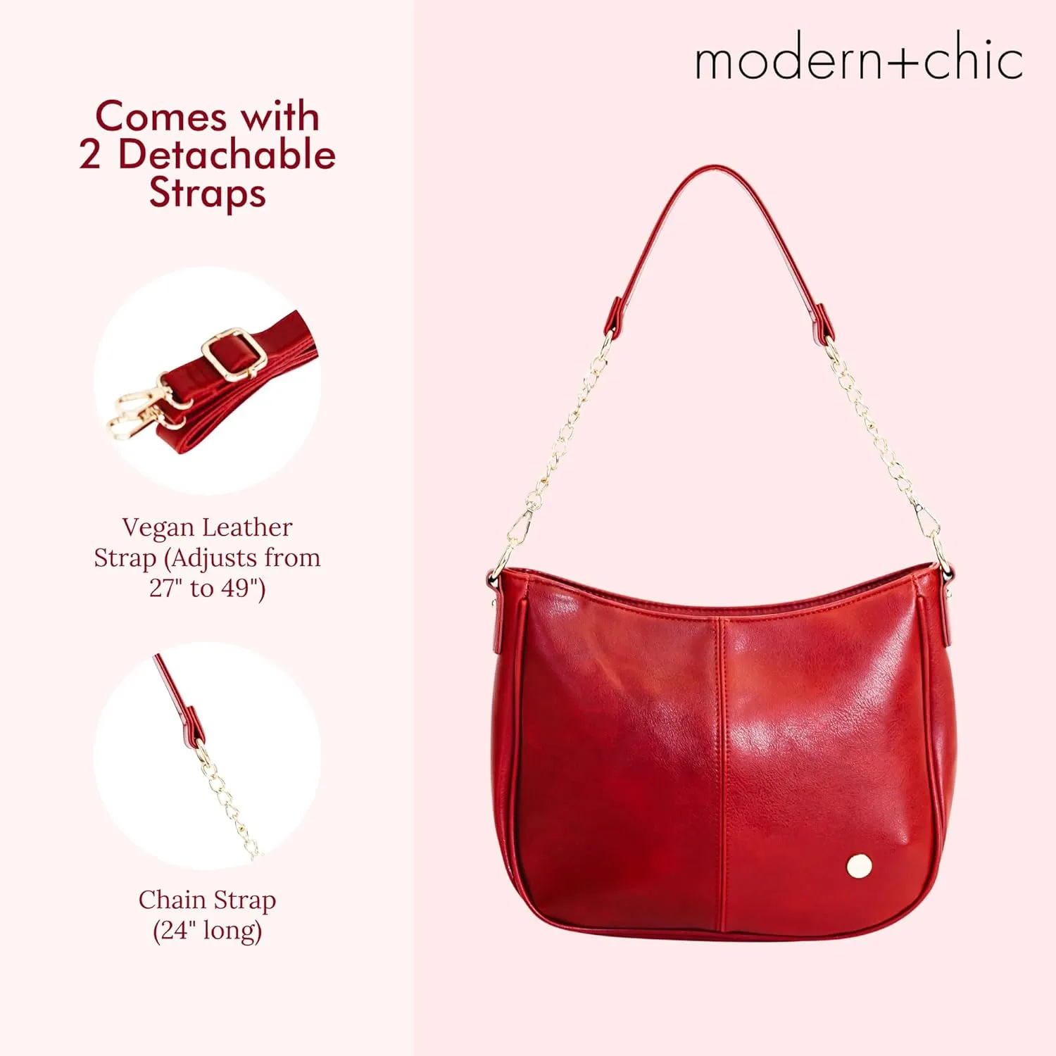 Modern Chic Crossbody Bags for Women - Marissa Saddle Crossbody, Vegan Leather Shoulder or Handbag with Two Adjustable Straps