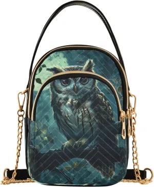 Moonlit Owl Branch Teal Multi Pockets Crossbody Bags for Women Zip Cell Phone Purse Wallet Bag with Detachable Shoulder Strap Handbag Purse for Girls Women Trendy Gift Shopping Working Traveling