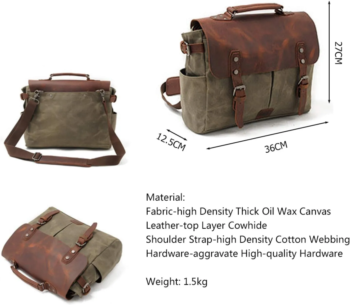 Motorcycle Saddle Bag Canvas and Leather Motorcycle Luggage Motorbike Saddle Bags,Khaki