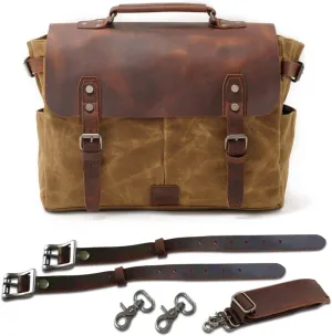 Motorcycle Saddle Bag Canvas and Leather Motorcycle Luggage Motorbike Saddle Bags,Khaki