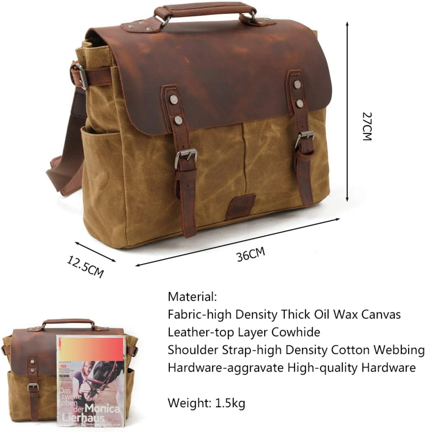 Motorcycle Saddle Bag Canvas and Leather Motorcycle Luggage Motorbike Saddle Bags,Khaki