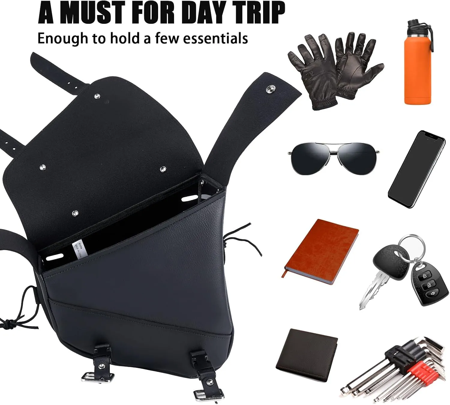 Motorcycle Saddle Bags Synthetic Leather Motorcycle Solo Swing Arm Bag For Softails Sportsters Choppers Waterproof Side Bags For Motorcycle (Right Side, Black, 10"" x 10.5"" x 4"")