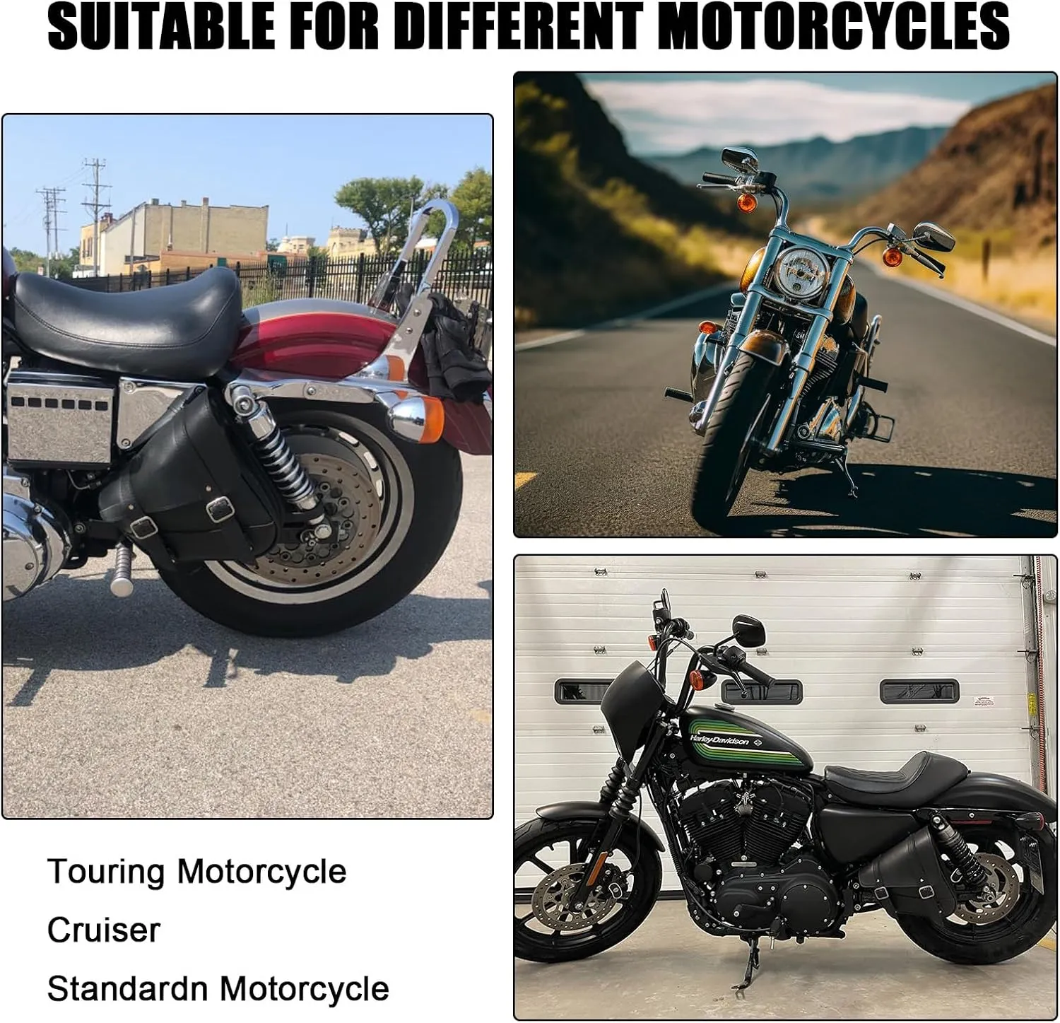Motorcycle Saddle Bags Synthetic Leather Motorcycle Solo Swing Arm Bag For Softails Sportsters Choppers Waterproof Side Bags For Motorcycle (Right Side, Black, 10"" x 10.5"" x 4"")