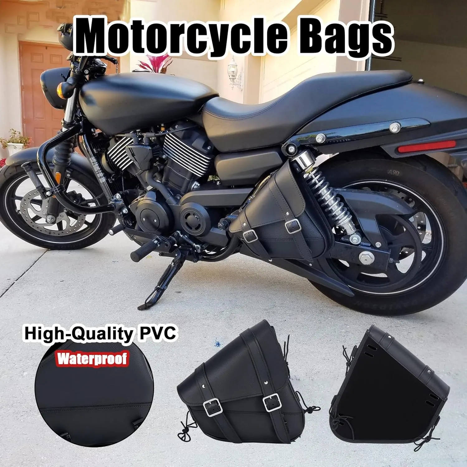 Motorcycle Saddle Bags Synthetic Leather Motorcycle Solo Swing Arm Bag For Softails Sportsters Choppers Waterproof Side Bags For Motorcycle (Right Side, Black, 10"" x 10.5"" x 4"")