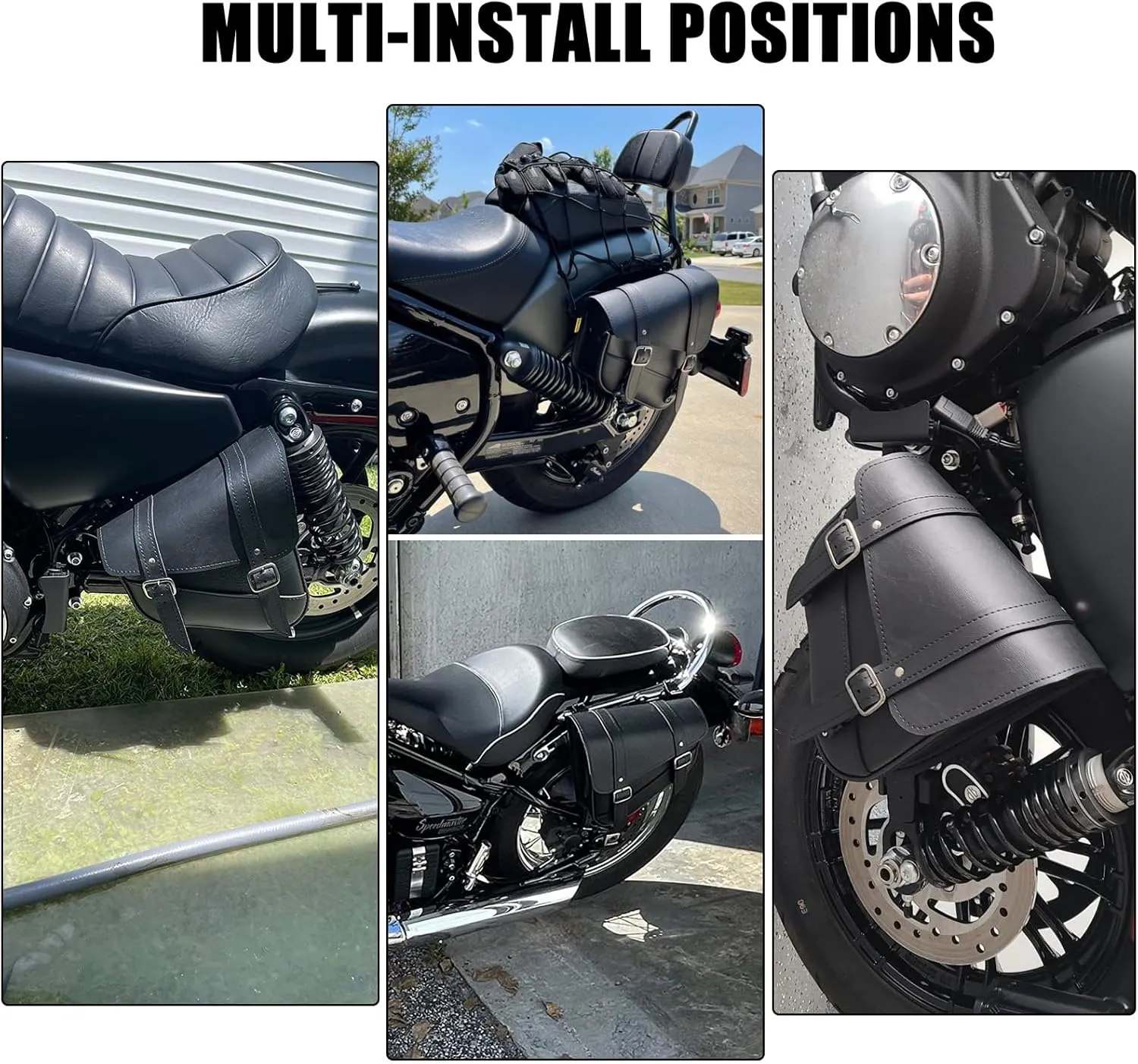 Motorcycle Saddle Bags Synthetic Leather Motorcycle Solo Swing Arm Bag For Softails Sportsters Choppers Waterproof Side Bags For Motorcycle (Right Side, Black, 10"" x 10.5"" x 4"")