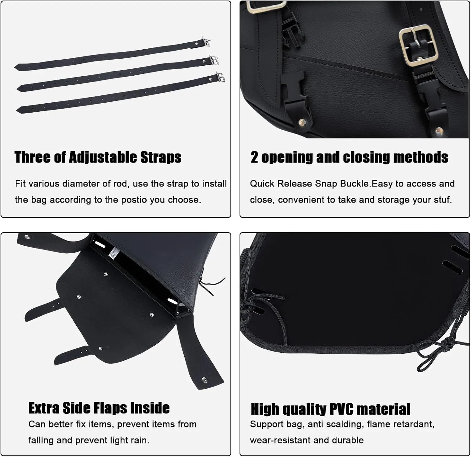 Motorcycle Saddle Bags Synthetic Leather Motorcycle Solo Swing Arm Bag For Softails Sportsters Choppers Waterproof Side Bags For Motorcycle (Right Side, Black, 10"" x 10.5"" x 4"")