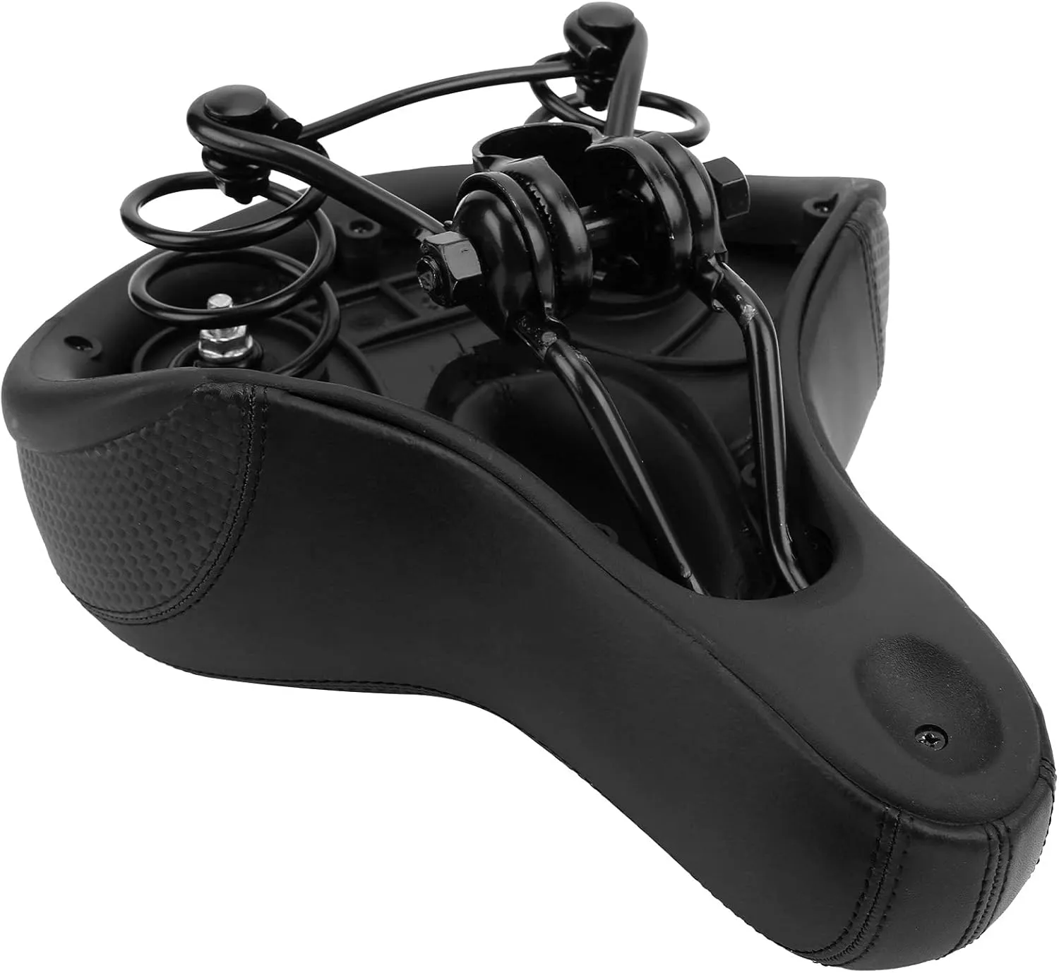 Mountain Bike Saddle, Comfortable Microfiber Leather Seat, Hollow Carved Spring Design, Reflective Decal Safety, Ventilation System, Wear Resistant