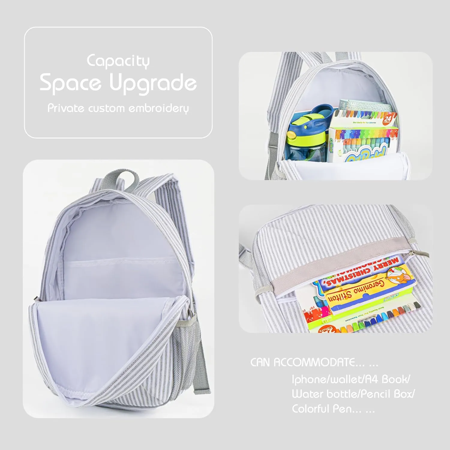 MT WORLD Daycare Backpacks and Travel Duffel Bags Set,Personalized Seersucker Backpacks Overnight Duffle with Embroidered Name,Seersucker Daypacks with Weekender Dance Bag