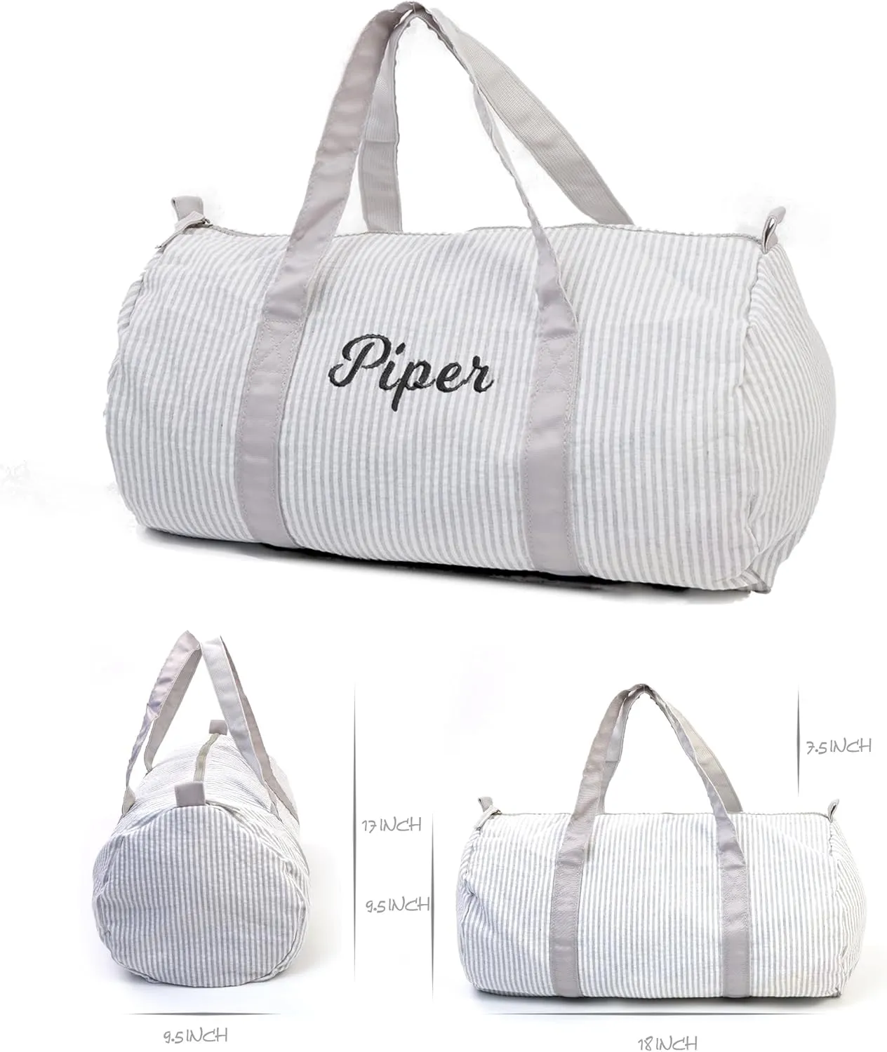 MT WORLD Daycare Backpacks and Travel Duffel Bags Set,Personalized Seersucker Backpacks Overnight Duffle with Embroidered Name,Seersucker Daypacks with Weekender Dance Bag