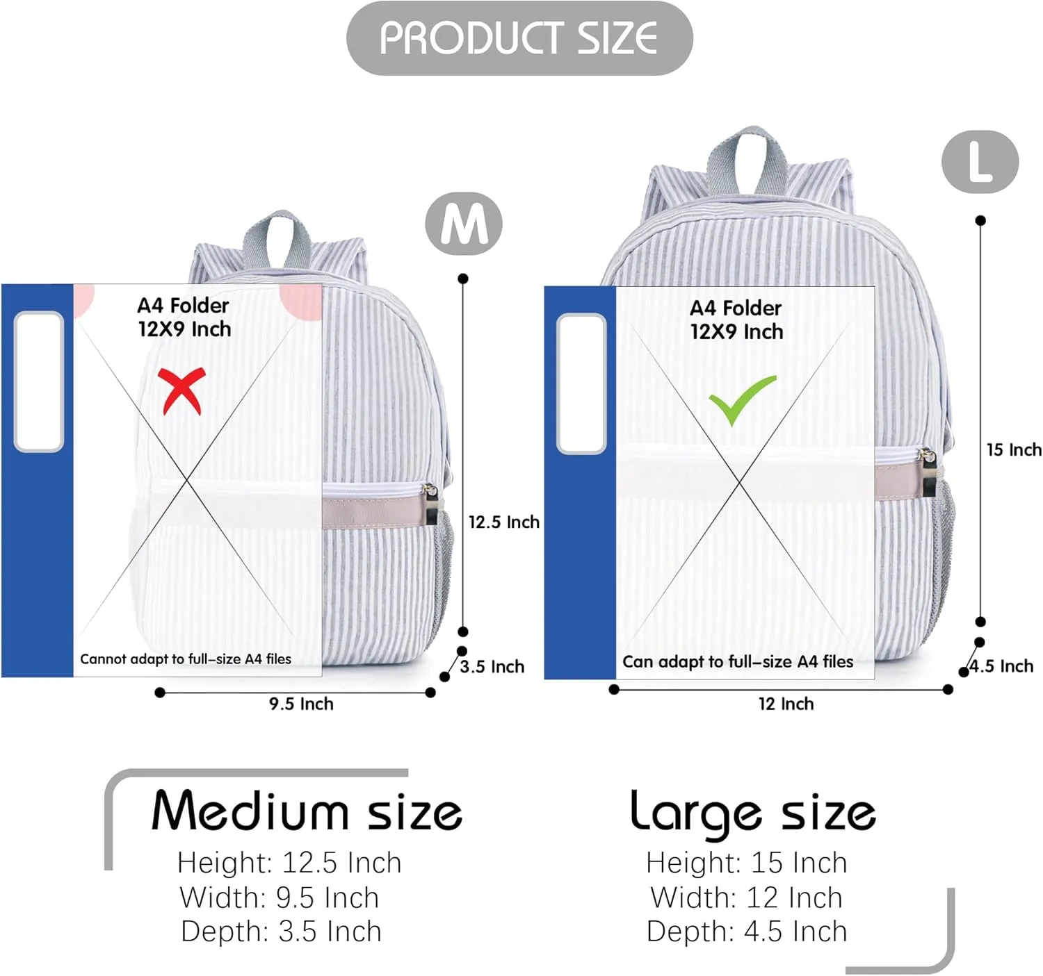 MT WORLD Toddler Backpack Personalized Preschool Backpack Child Preppy Packpacks Kids Bookbags Seersucker Toddler Bookbag(Gray), Medium