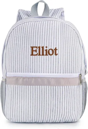 MT WORLD Toddler Backpack Personalized Preschool Backpack Child Preppy Packpacks Kids Bookbags Seersucker Toddler Bookbag(Gray), Medium