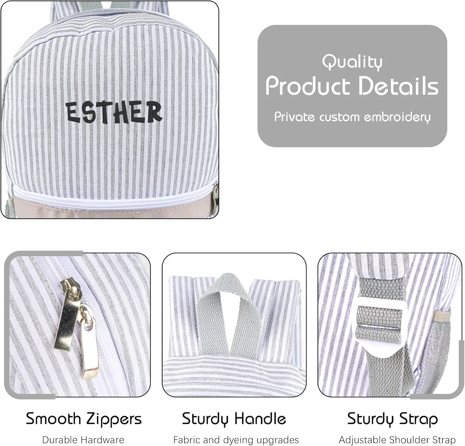 MT WORLD Toddler Backpack Personalized Preschool Backpack Child Preppy Packpacks Kids Bookbags Seersucker Toddler Bookbag(Gray), Medium