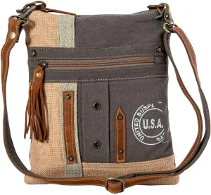 Myra Bag Crossbody Bag for Women - Western Upcycled Canvas & Leather Shoulder Handbag Brown