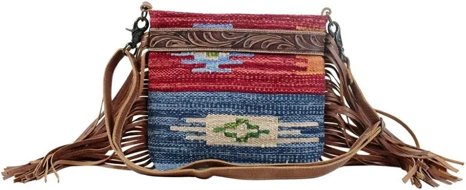 Myra Bag female Sunset Hand-Tooled Bag Upcycled Cotton & Leather S-3076