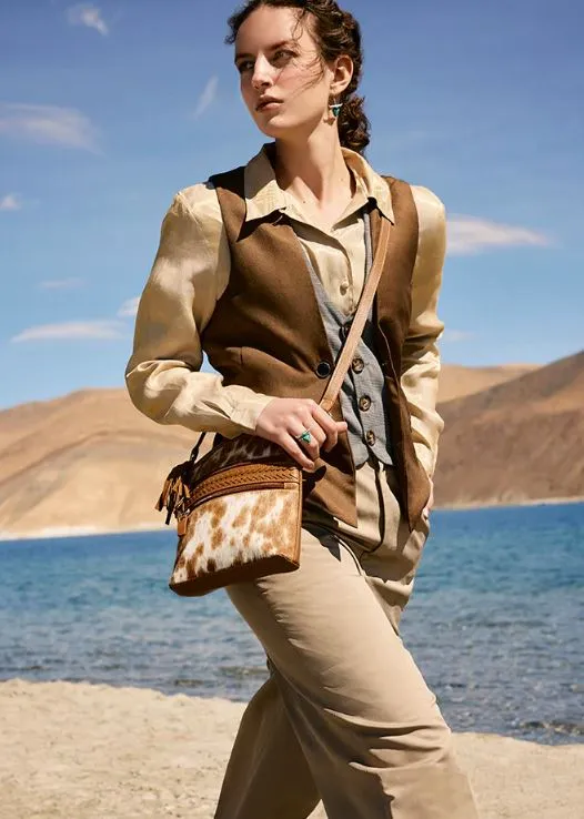 Myra Wild Spirit Crossbody Bag in Brown & White S-11382