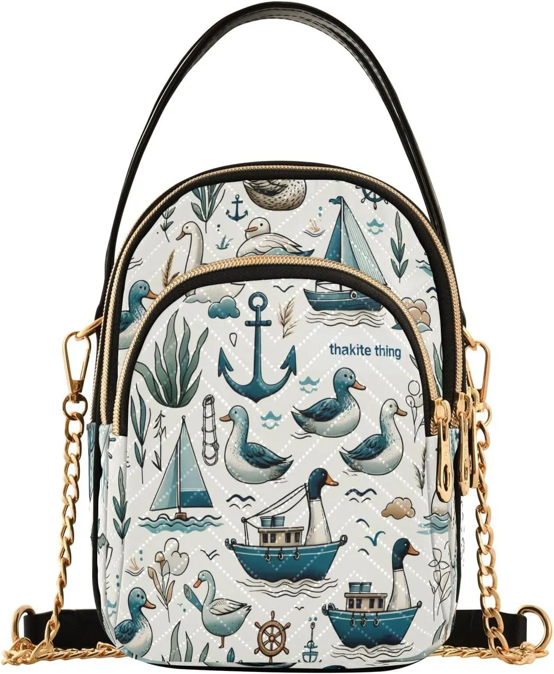 Nautical Ducks Crossbody Bags for Women Quilted Shoulder Bag Handbag with Chain Strap Summer Sea Trendy Cross Body Cell Phone Crossbody Purses for Travel Women
