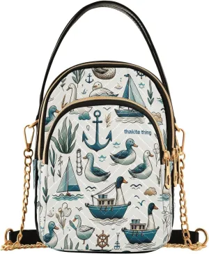 Nautical Ducks Crossbody Bags for Women Quilted Shoulder Bag Handbag with Chain Strap Summer Sea Trendy Cross Body Cell Phone Crossbody Purses for Travel Women