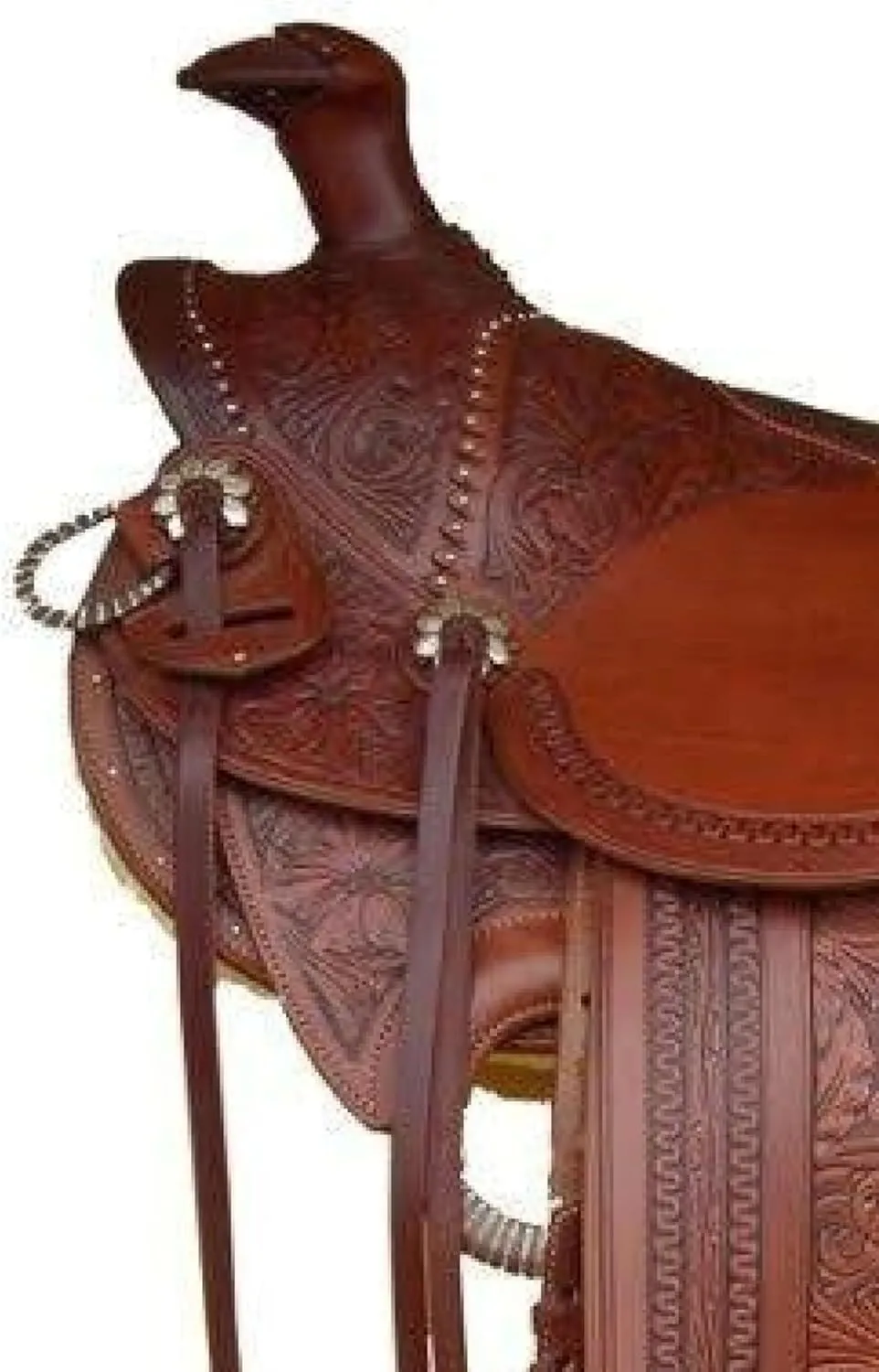 New Western Hot Seat Carved and Tooled Leather Dark Tan Pleasure Trail Saddle Ranch Work Collection Head Stall Breast Collar, Reins Included Set-All Customization Available
