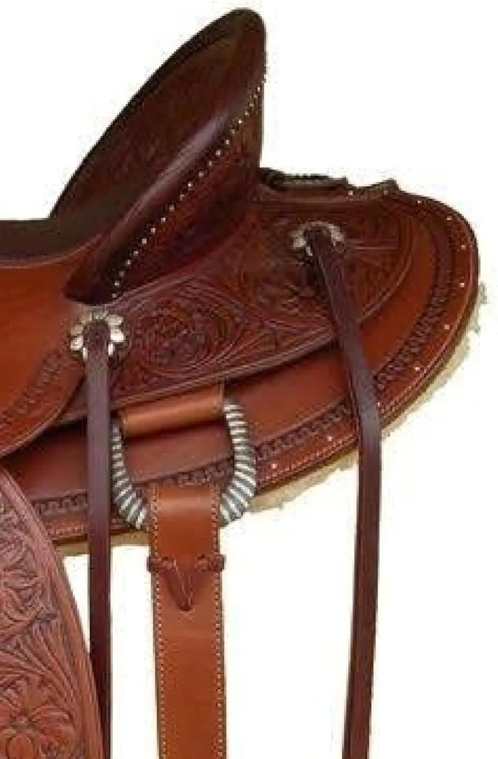 New Western Hot Seat Carved and Tooled Leather Dark Tan Pleasure Trail Saddle Ranch Work Collection Head Stall Breast Collar, Reins Included Set-All Customization Available